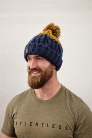 Navy and Mustard Beanie