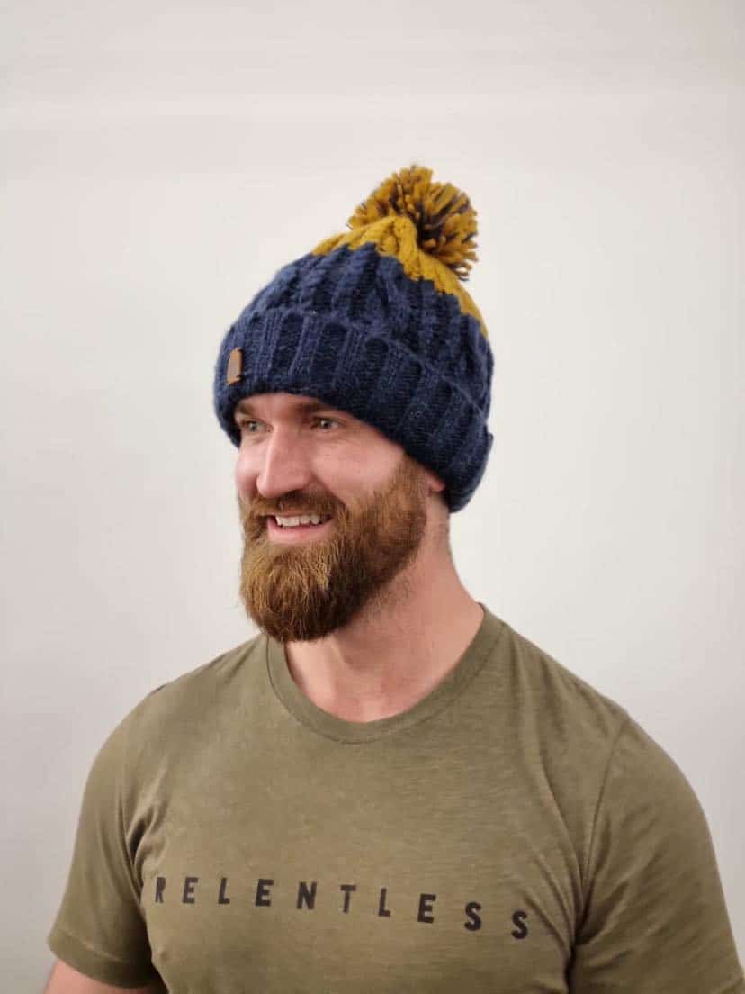 Navy and Mustard Beanie